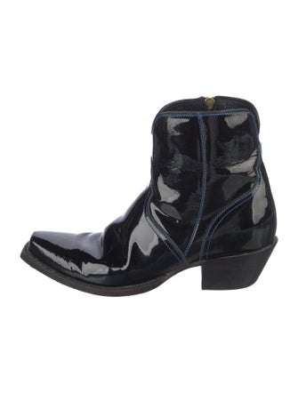 Lucchese Patent Leather Embroidered Accent Western Boots