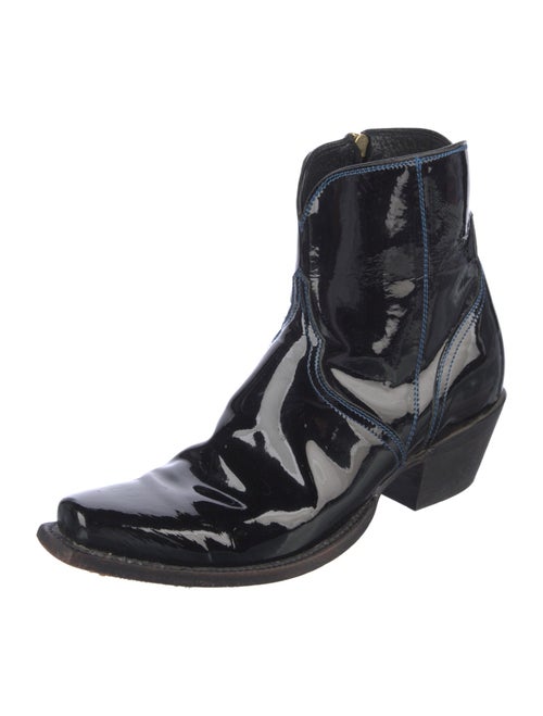 Lucchese Patent Leather Embroidered Accent Western Boots