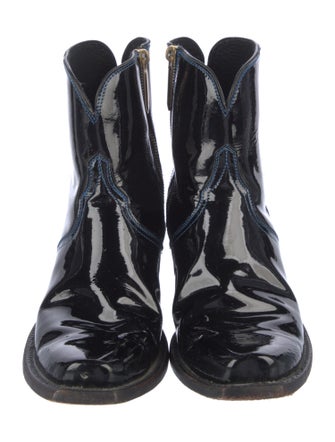 Lucchese Patent Leather Embroidered Accent Western Boots