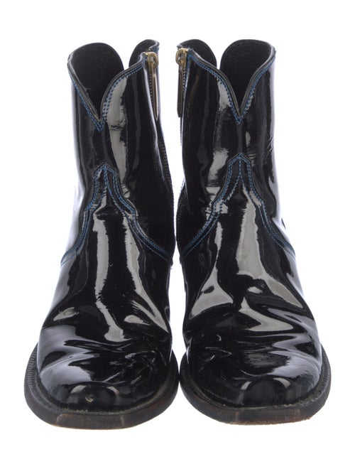 Lucchese Patent Leather Embroidered Accent Western Boots