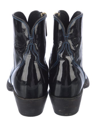 Lucchese Patent Leather Embroidered Accent Western Boots