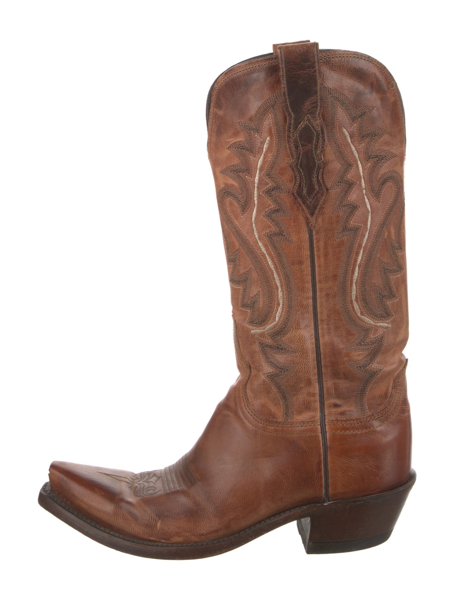 Lucchese Leather Embroidered Accent Western Boots