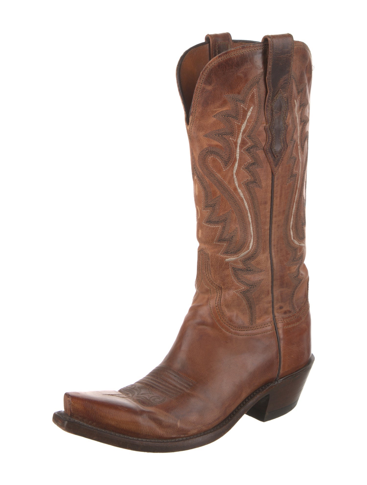 Lucchese Leather Embroidered Accent Western Boots