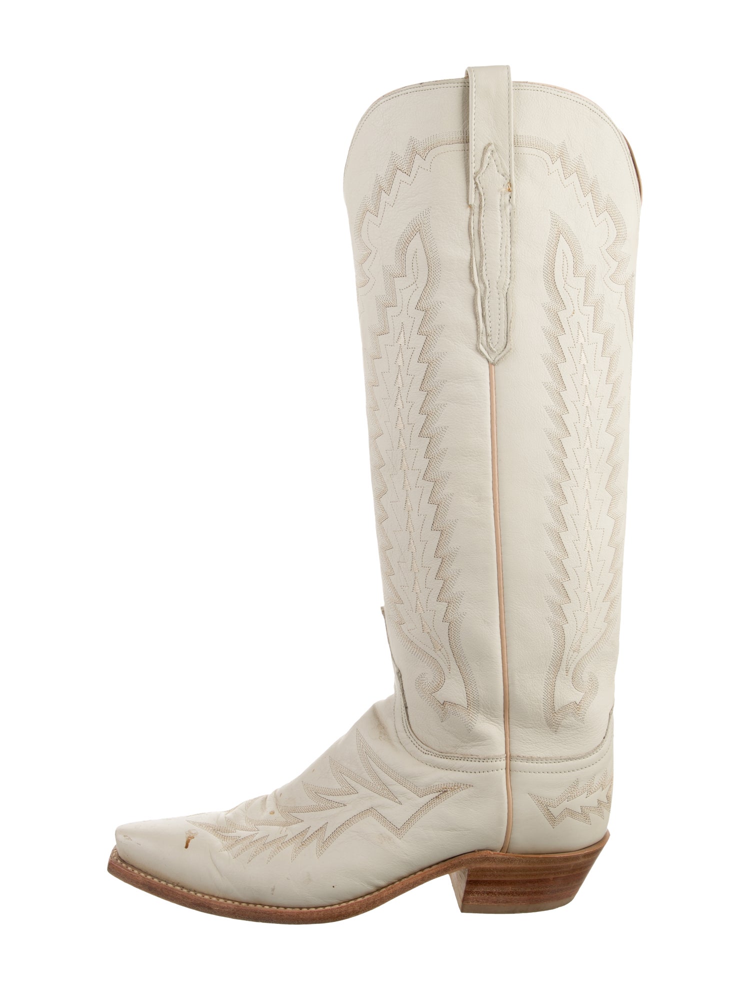 Lucchese Leather Embroidered Accent Riding Boots