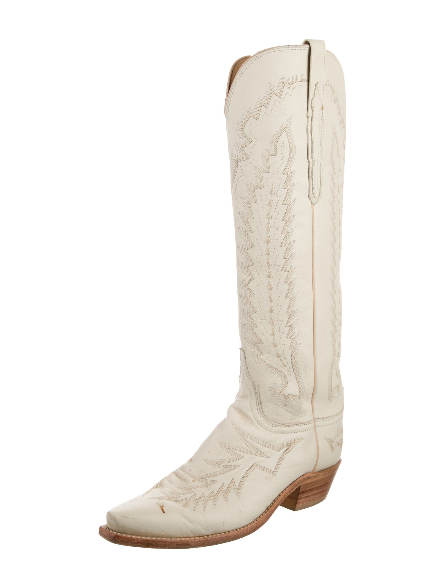 Lucchese Leather Embroidered Accent Riding Boots