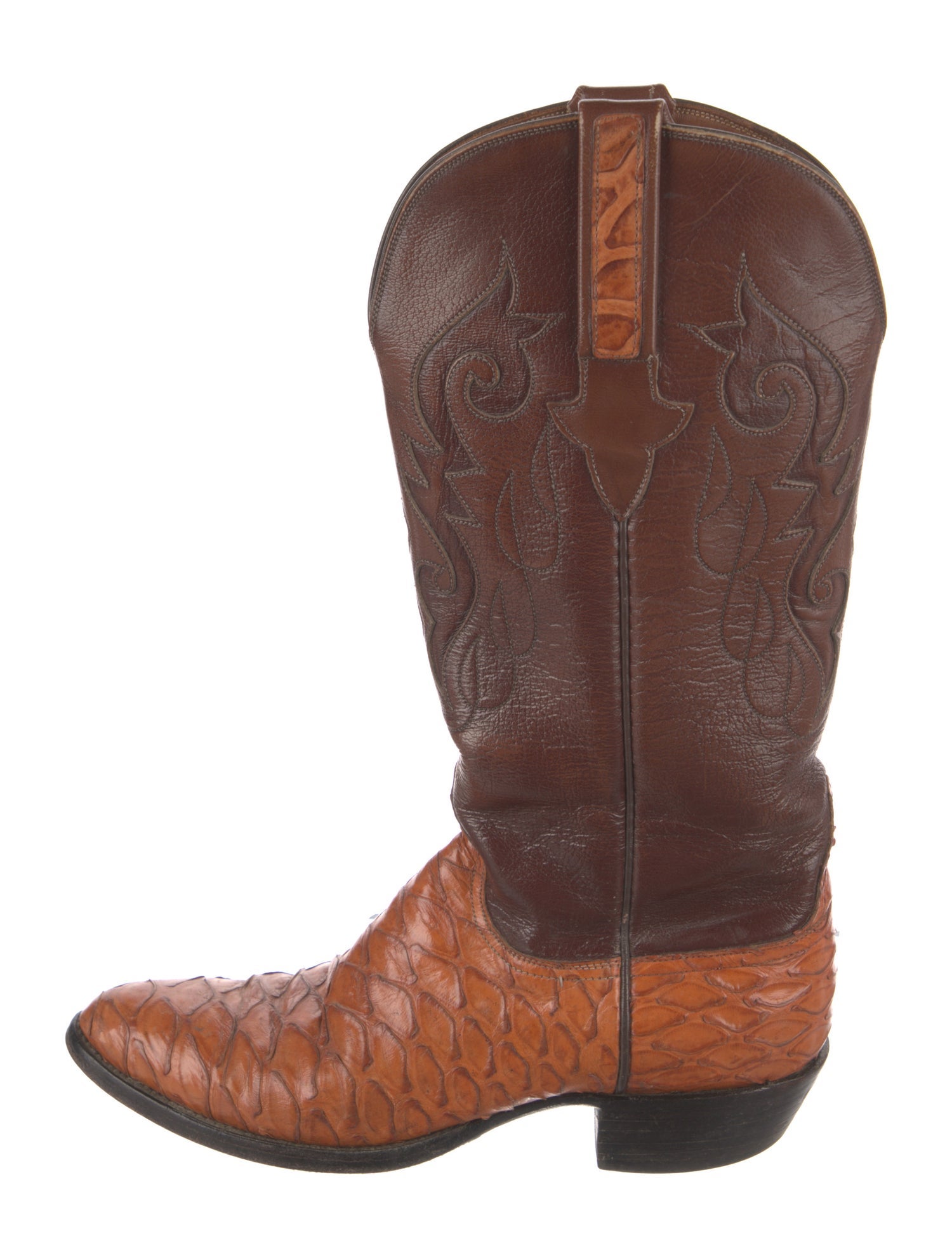 Lucchese Leather Colorblock Pattern Western Boots