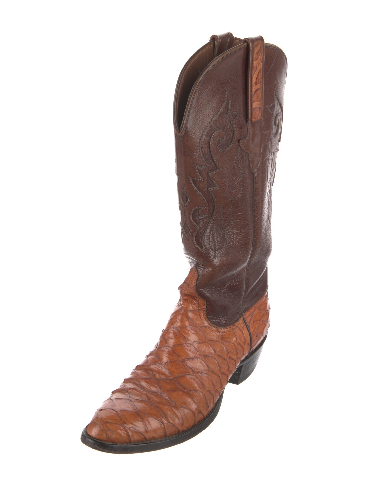 Lucchese Leather Colorblock Pattern Western Boots