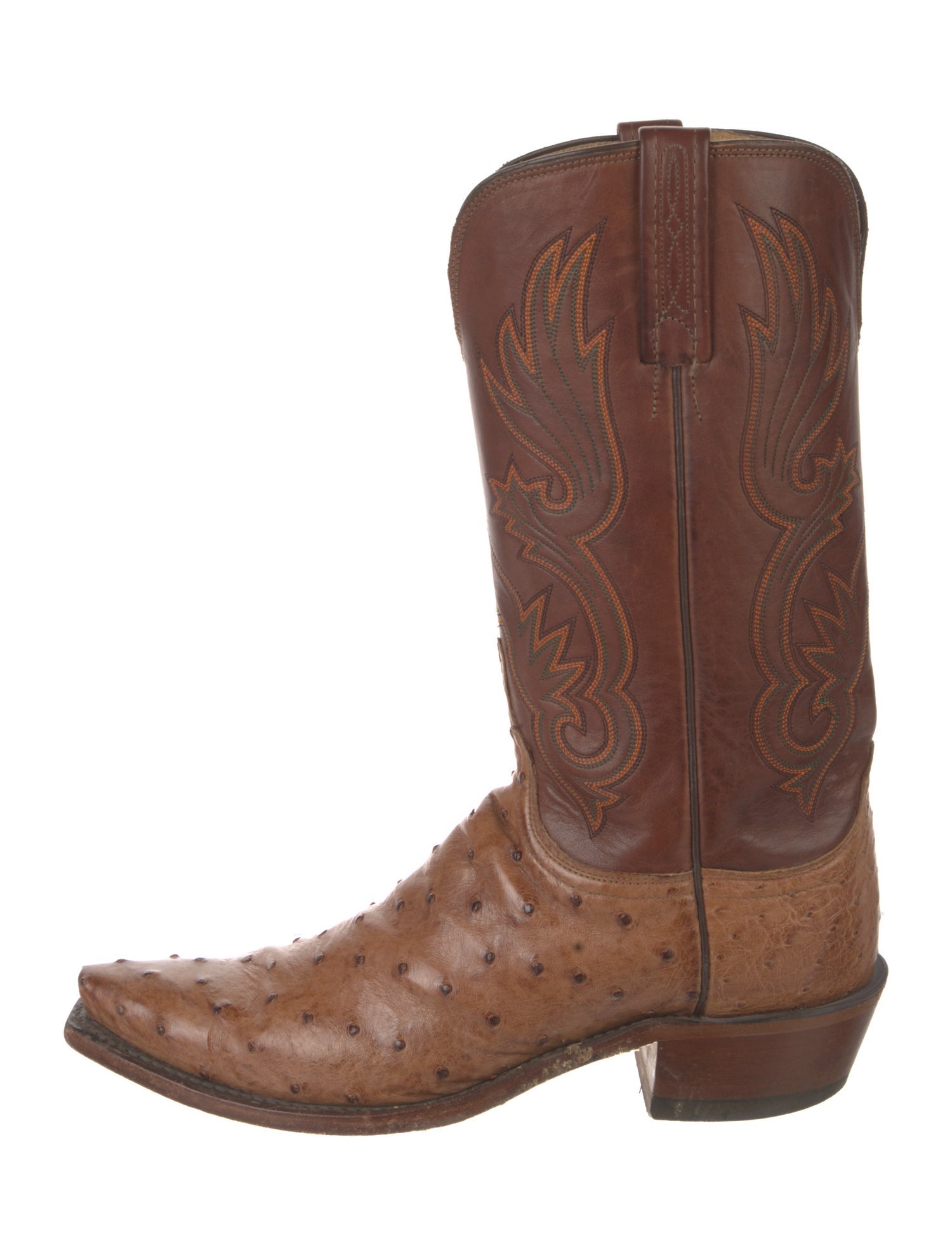Lucchese Leather Colorblock Pattern Western Boots