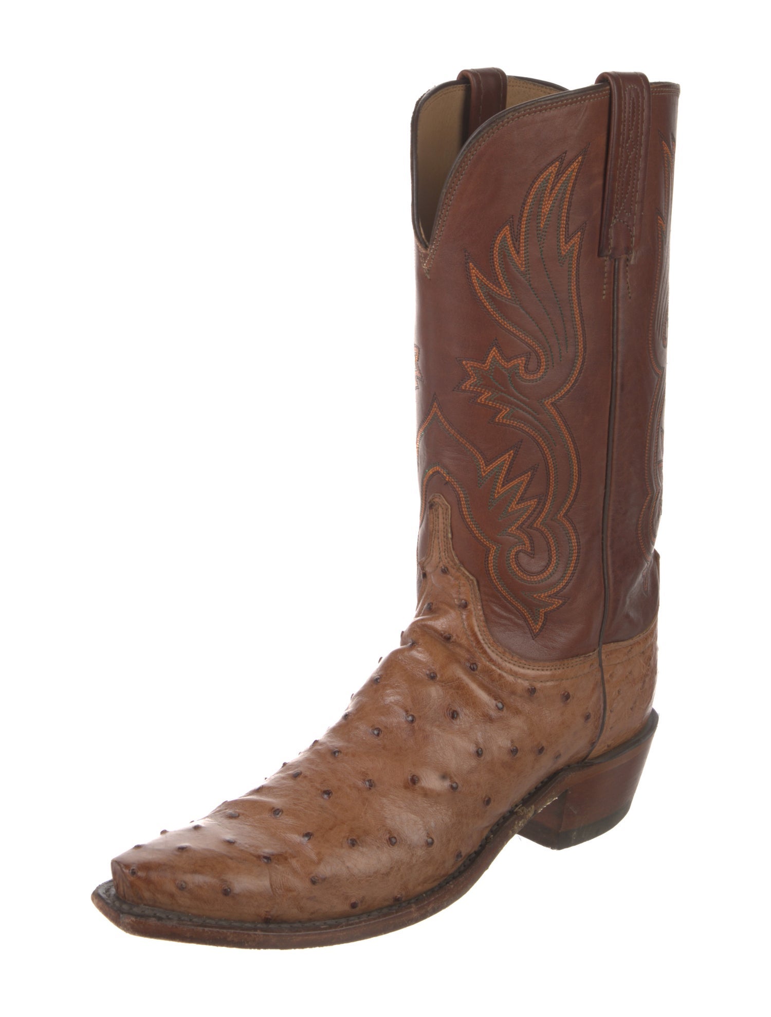 Lucchese Leather Colorblock Pattern Western Boots