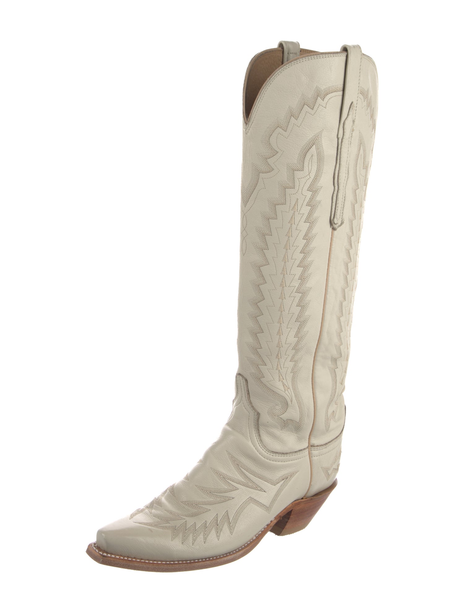 Lucchese Leather Embroidered Accent Riding Boots