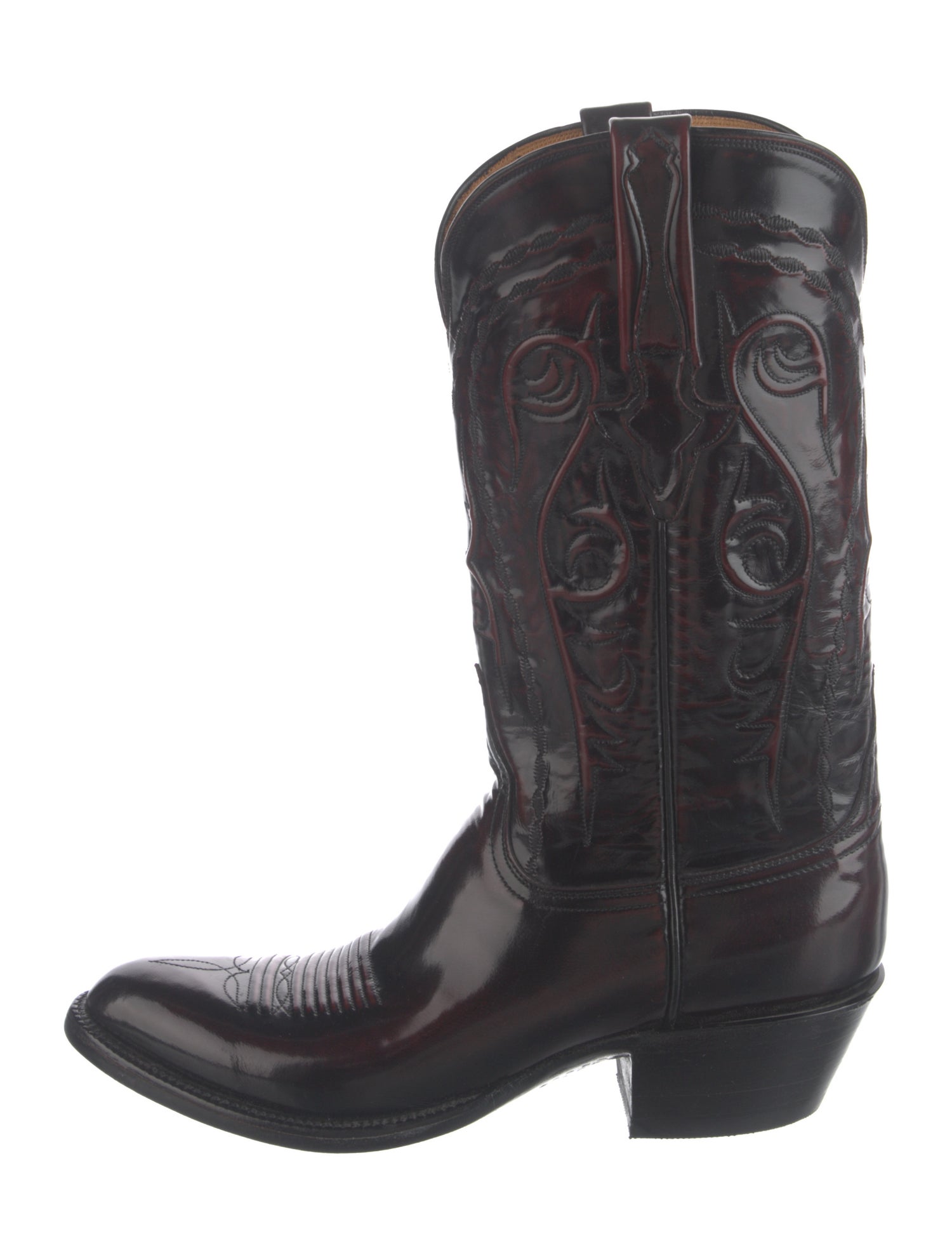 Lucchese Leather Embroidered Accent Western Boots