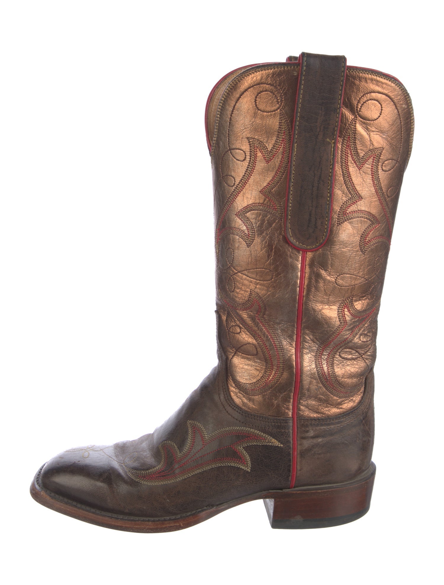 Lucchese Leather Embroidered Accent Western Boots