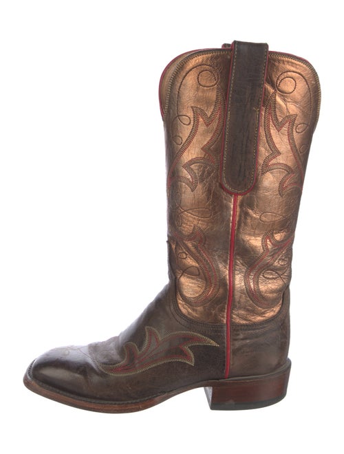 Lucchese Leather Embroidered Accent Western Boots