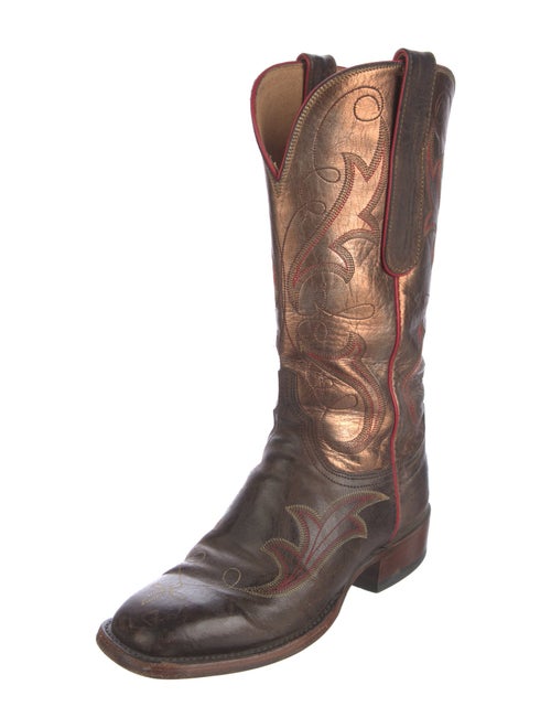 Lucchese Leather Embroidered Accent Western Boots