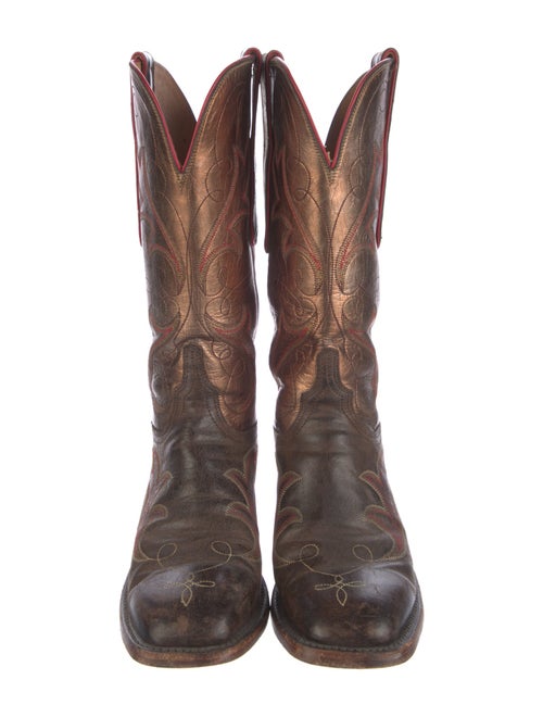 Lucchese Leather Embroidered Accent Western Boots