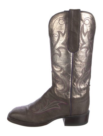 Lucchese Leather Embroidered Accent Western Boots