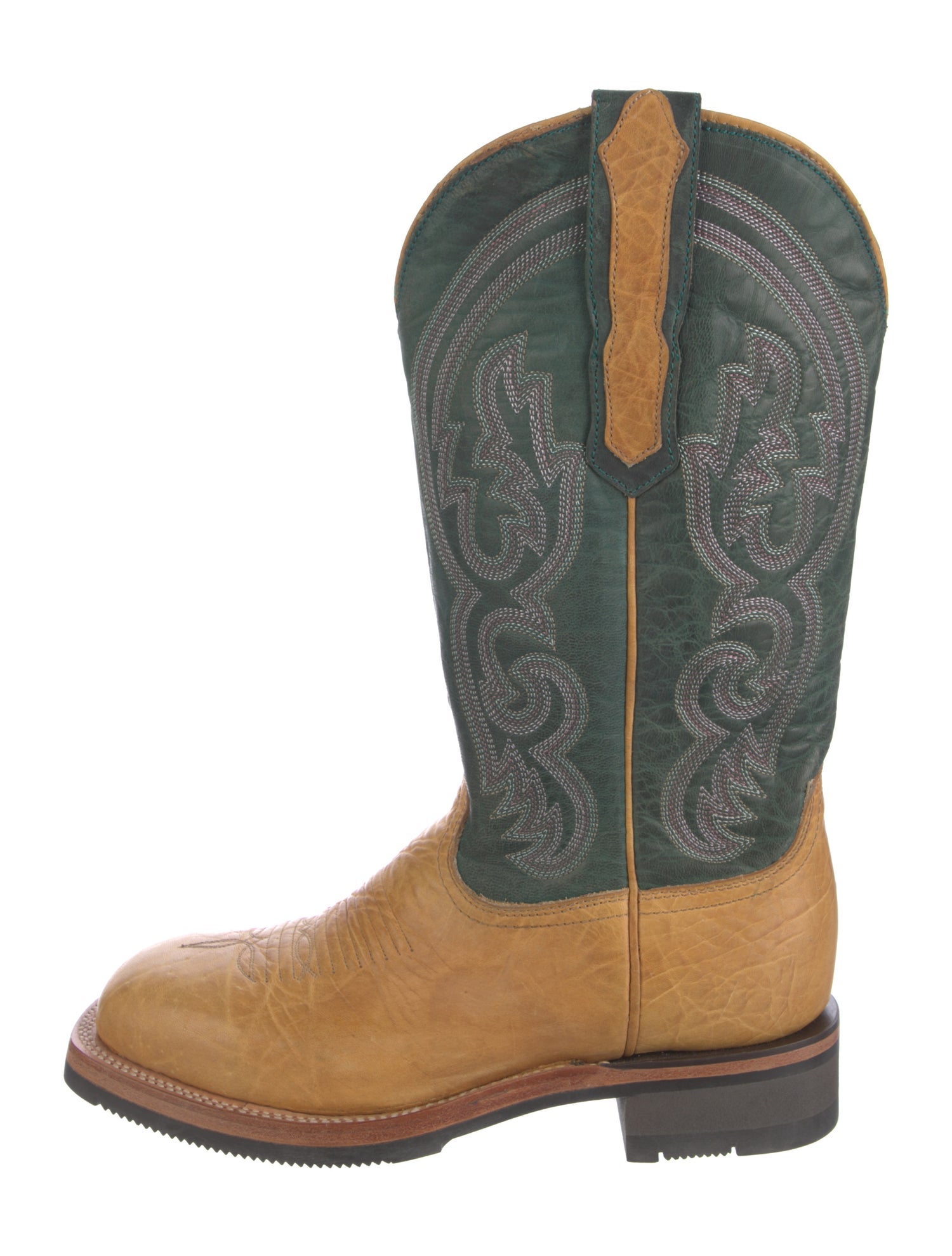 Lucchese Leather Colorblock Pattern Western Boots