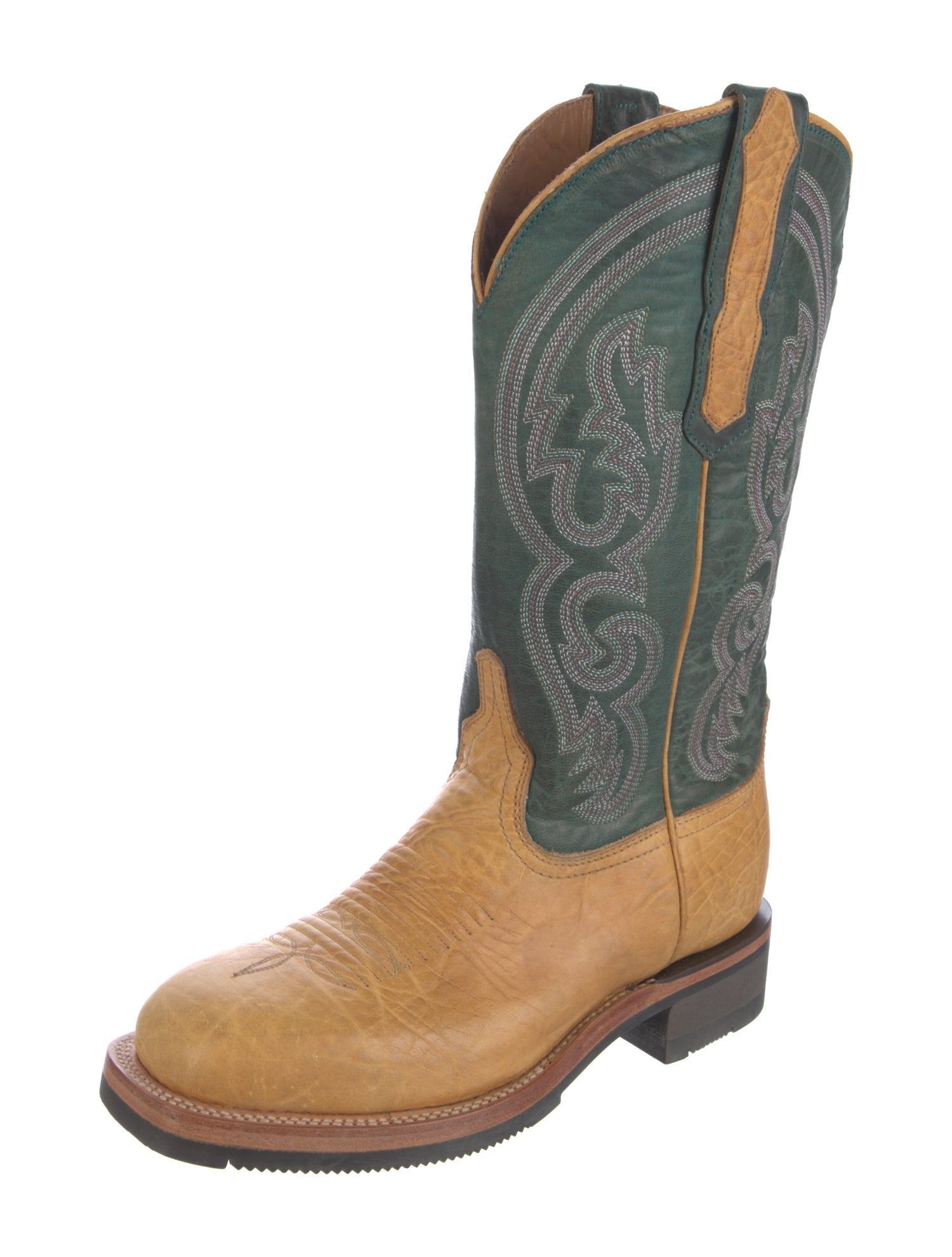 Lucchese Leather Colorblock Pattern Western Boots