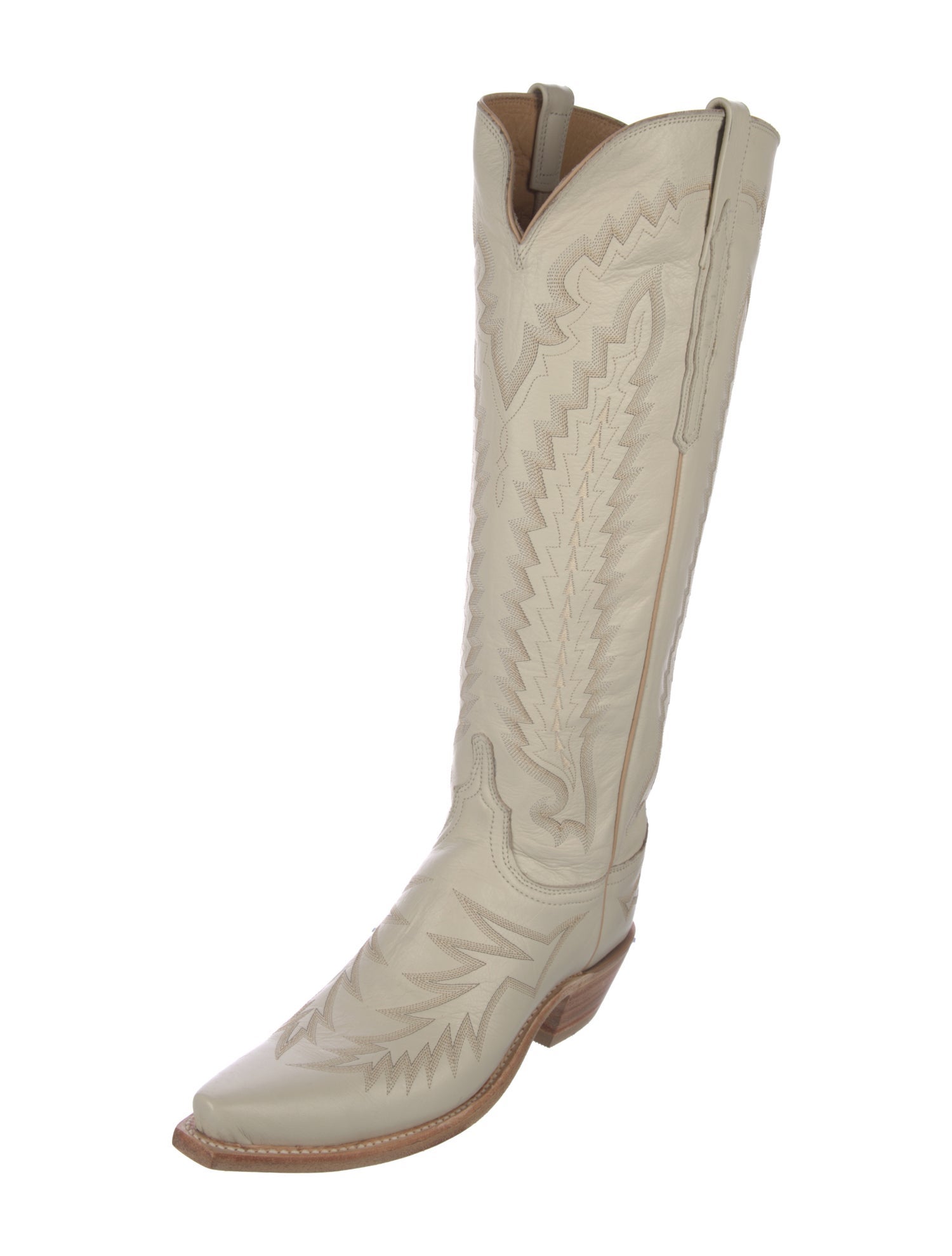 Lucchese Leather Embroidered Accent Western Boots