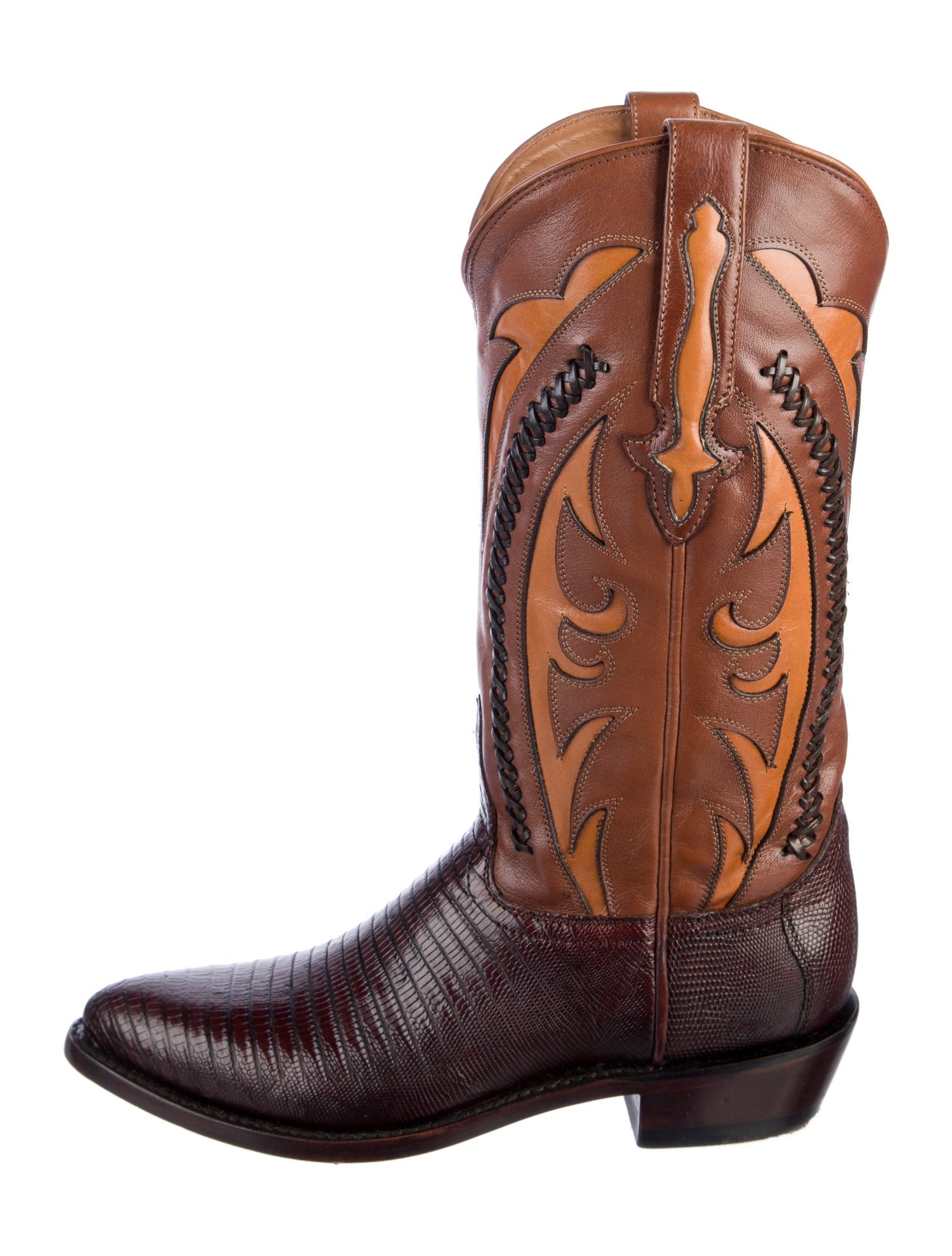 Lucchese Leather Colorblock Pattern Western Boots