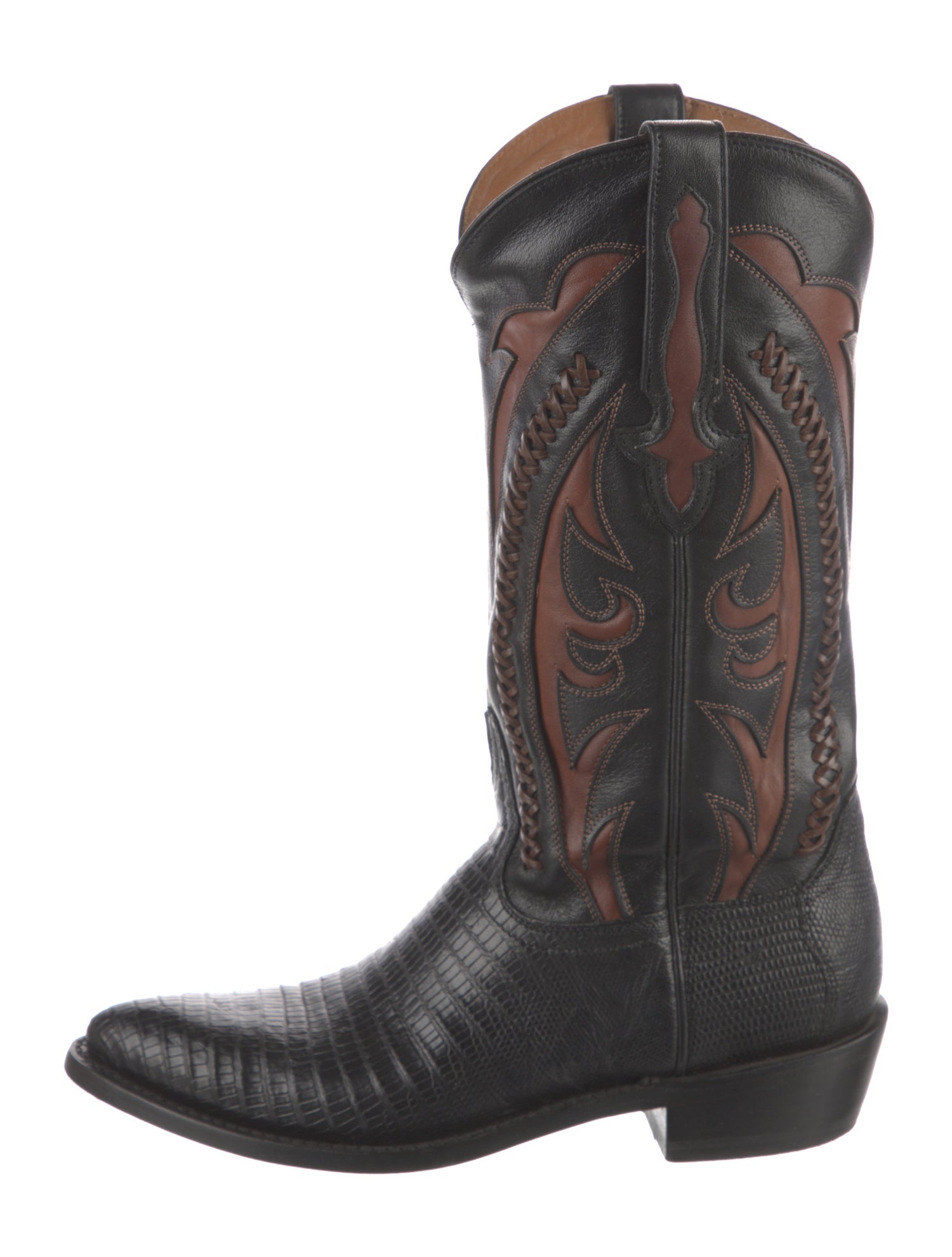 Lucchese Leather Colorblock Pattern Western Boots