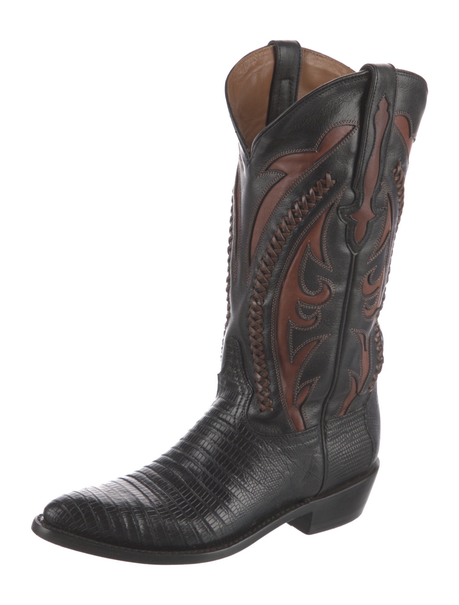 Lucchese Leather Colorblock Pattern Western Boots