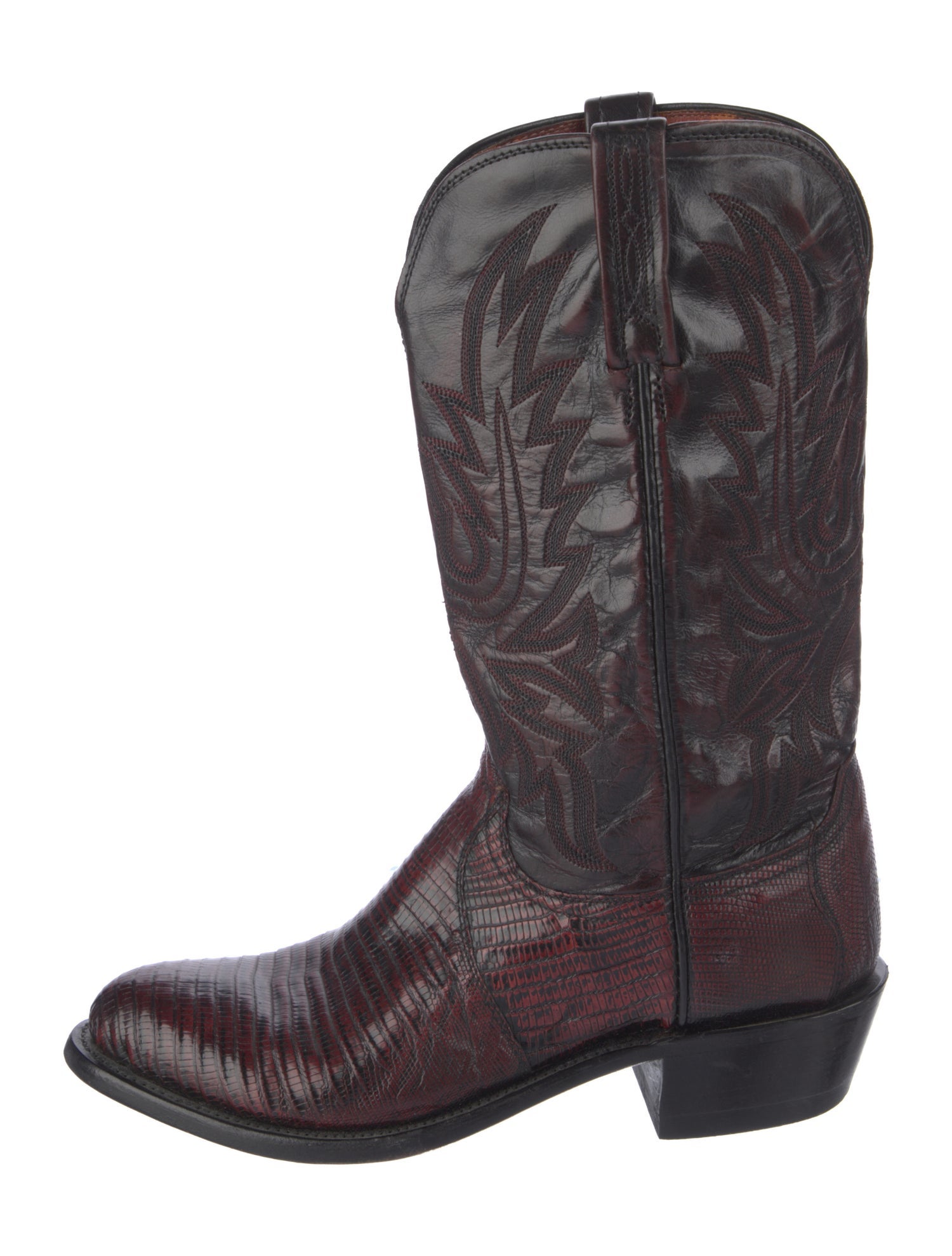 Lucchese Lizard Embroidered Accent Western Boots