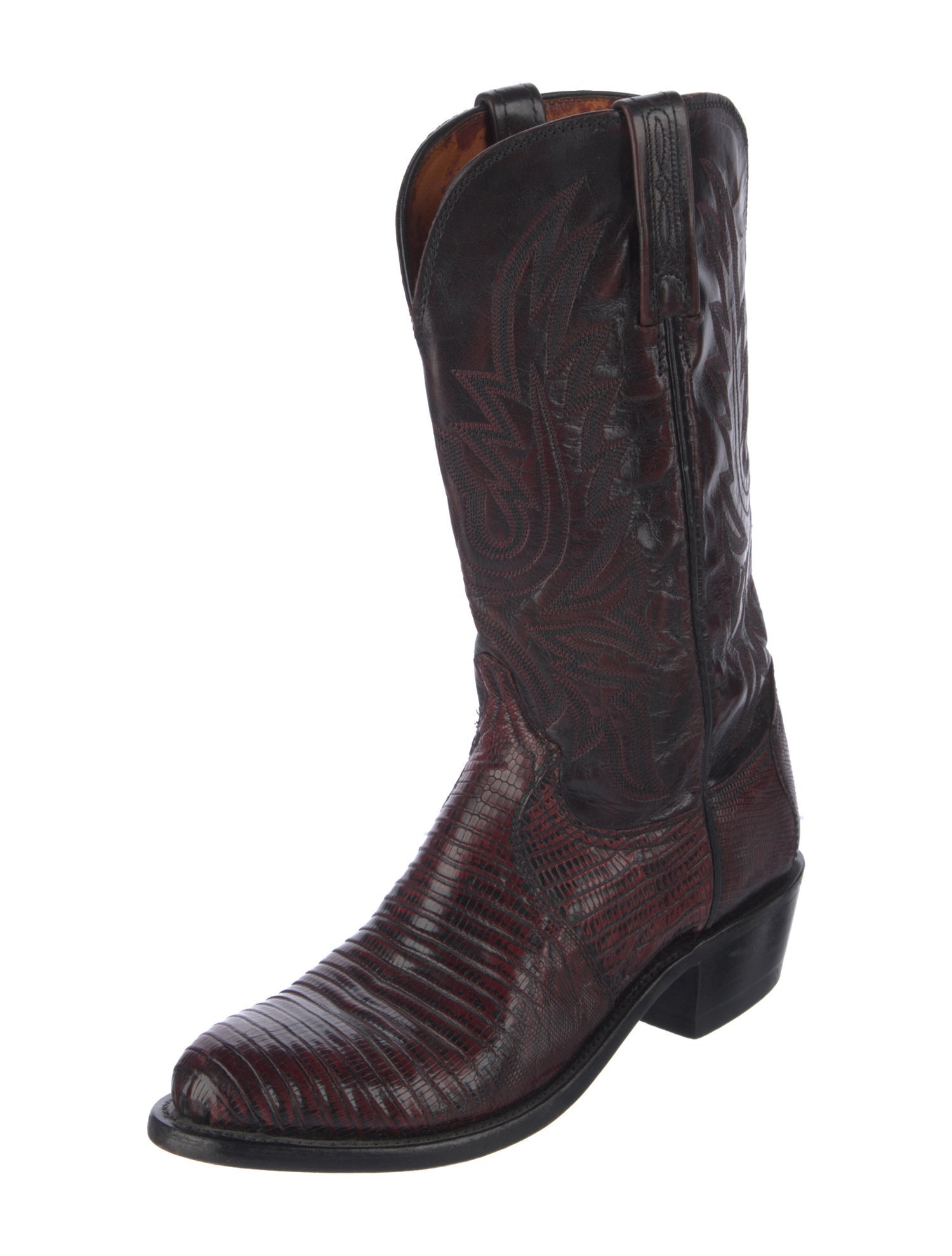 Lucchese Lizard Embroidered Accent Western Boots