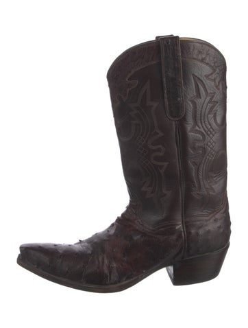 Lucchese Boots Ostrich Embroidered Accent Western 10.5