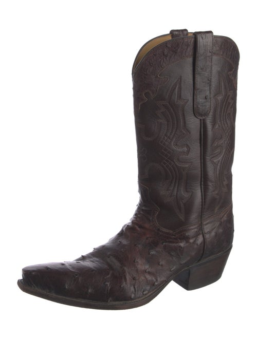 Lucchese Ostrich Embroidered Accent Western Boots