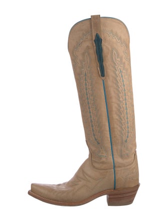 Lucchese Leather Embroidered Accent Western Boots