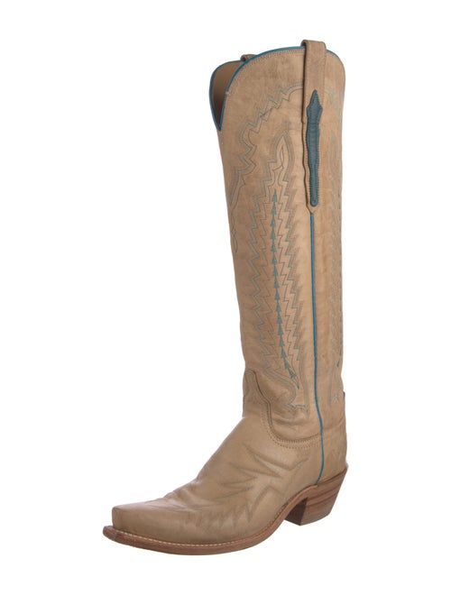 Lucchese Leather Embroidered Accent Western Boots