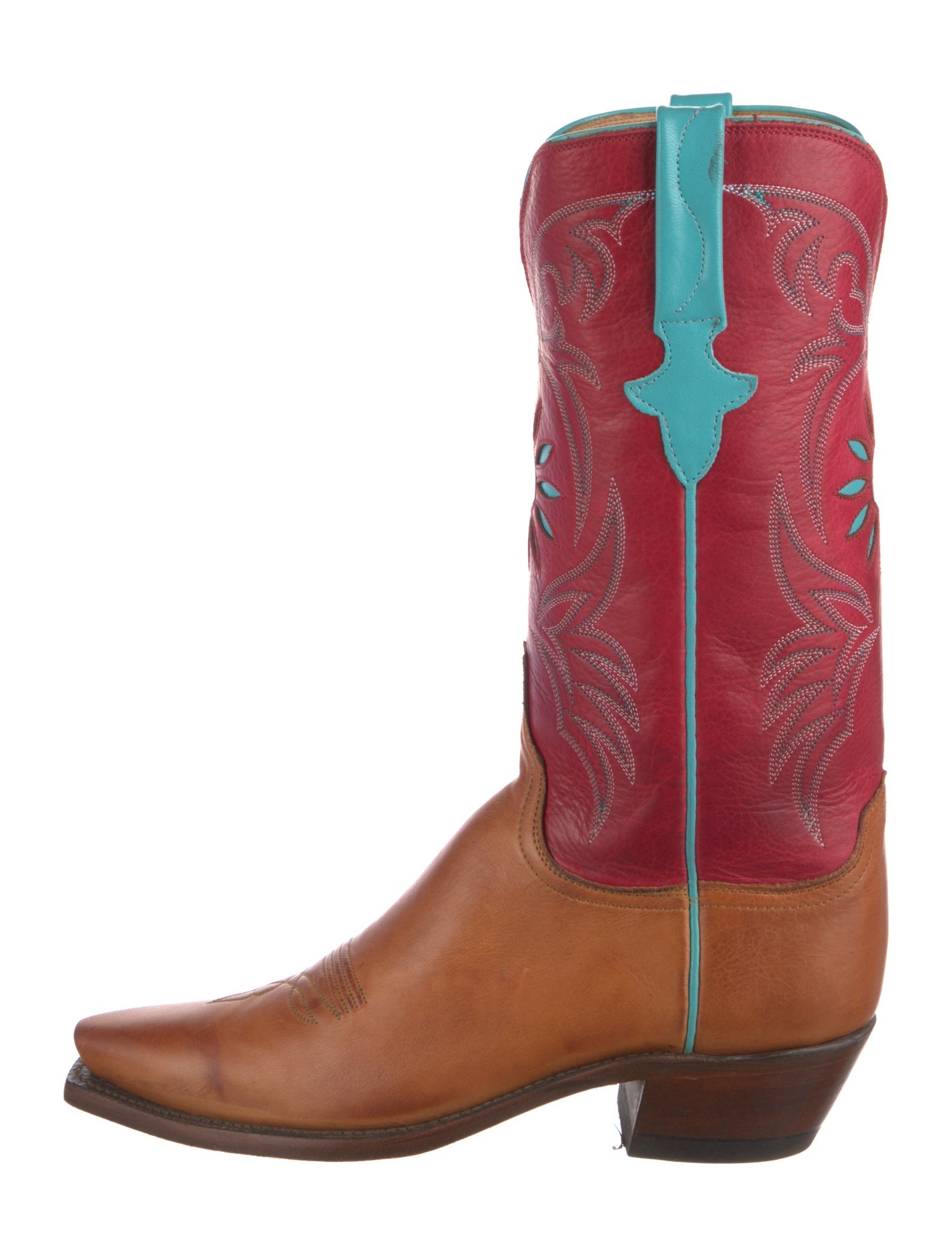 Lucchese Leather Colorblock Pattern Western Boots