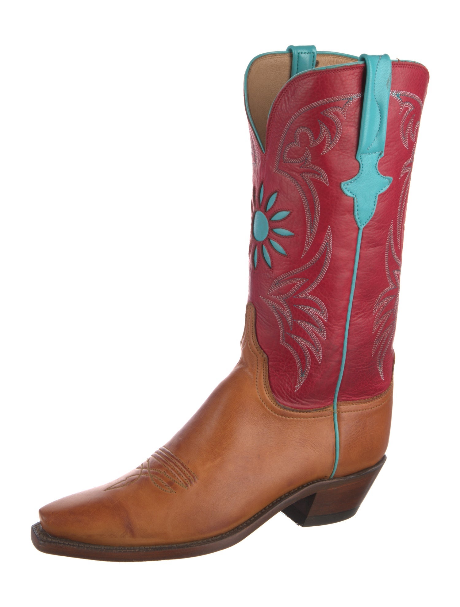 Lucchese Leather Colorblock Pattern Western Boots