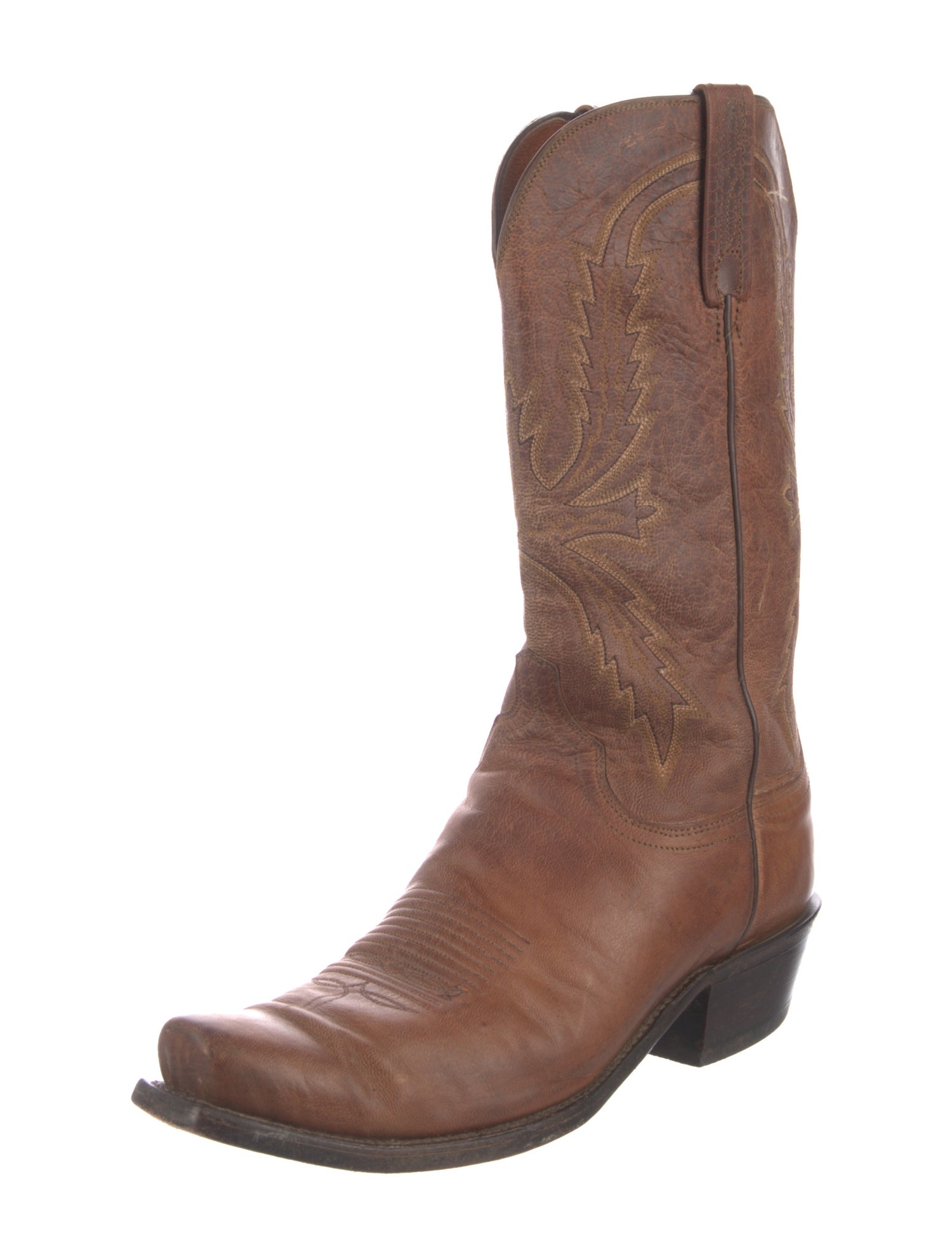 Lucchese Leather Embroidered Accent Western Boots