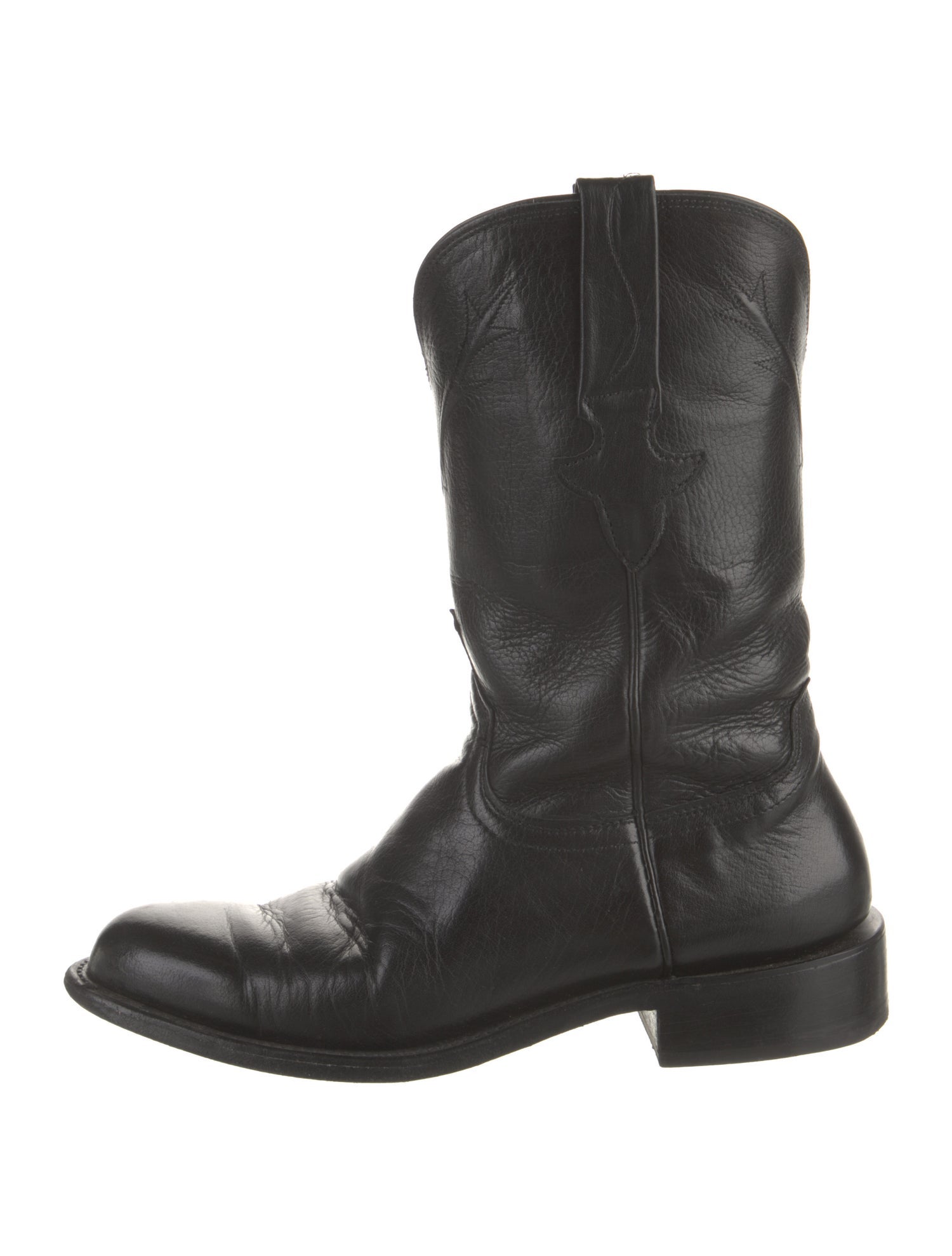 Lucchese Leather Embroidered Accent Moto Boots