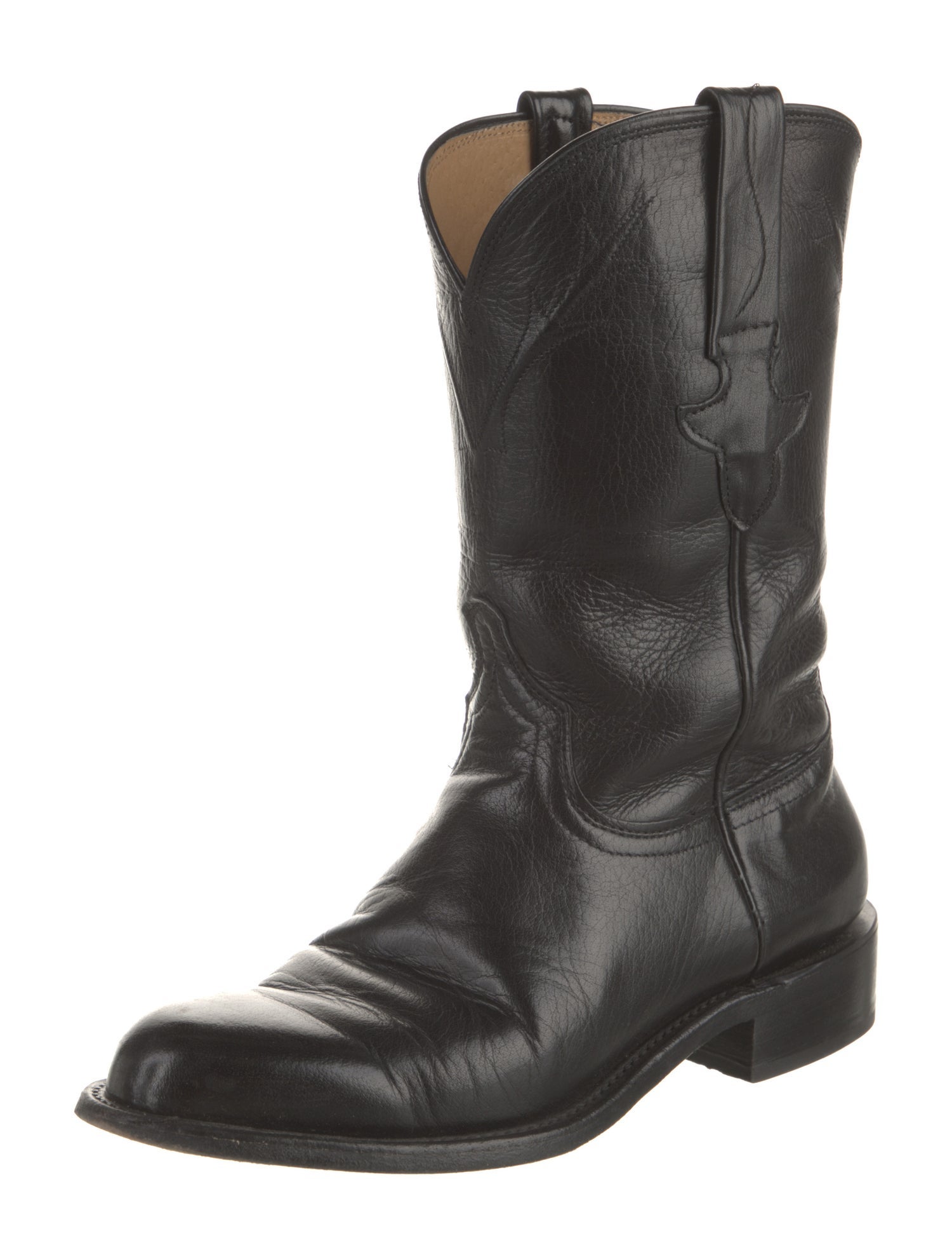 Lucchese Leather Embroidered Accent Moto Boots