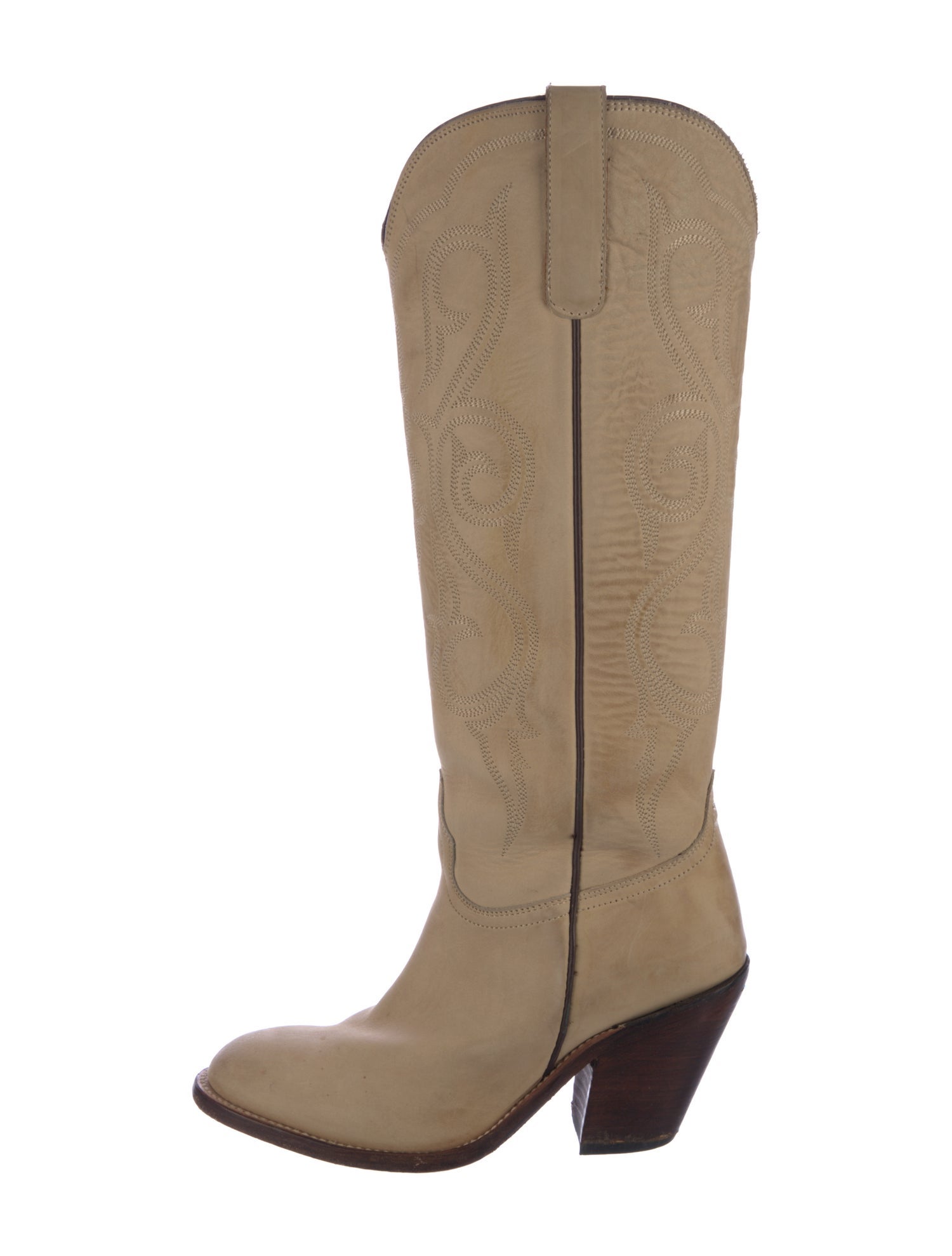 Lucchese Leather Embroidered Accent Western Boots