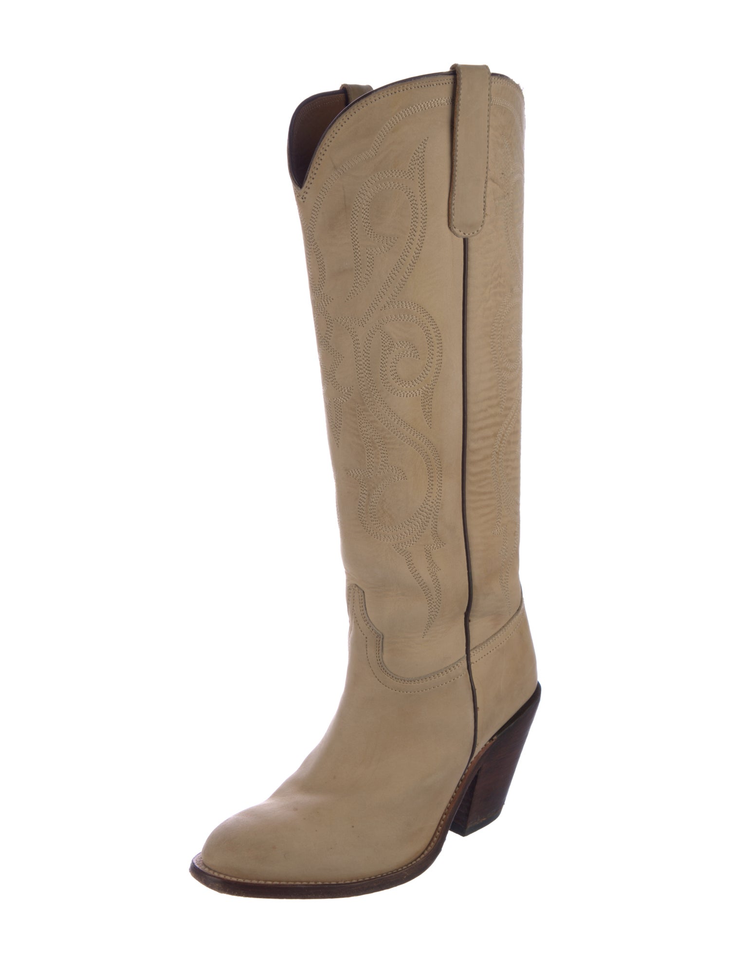 Lucchese Leather Embroidered Accent Western Boots