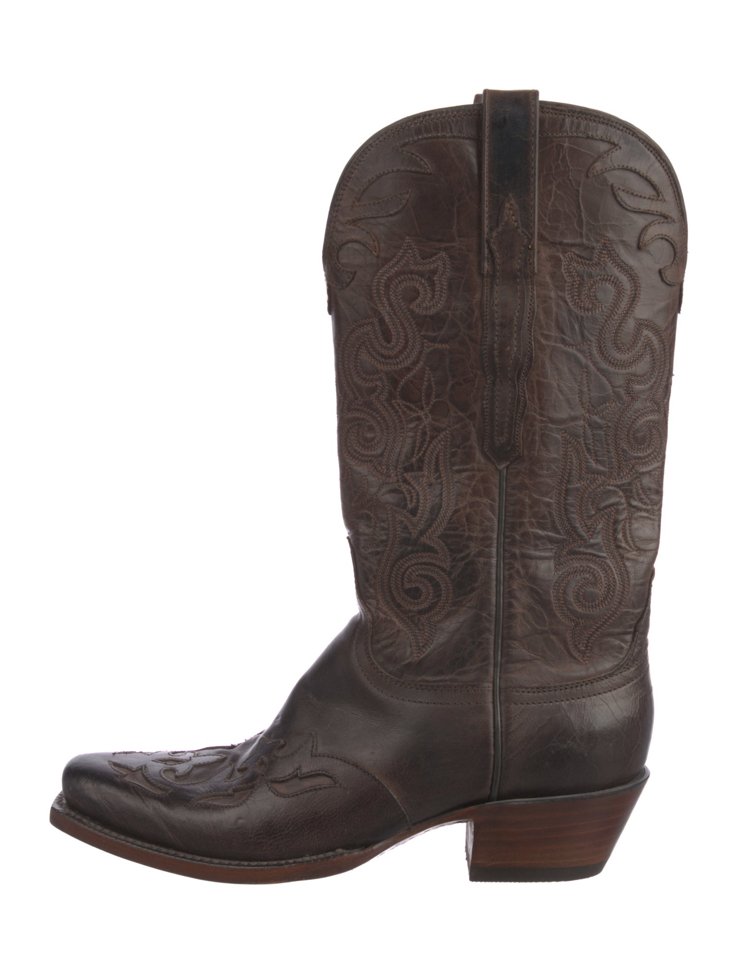 Lucchese Leather Embroidered Accent Western Boots