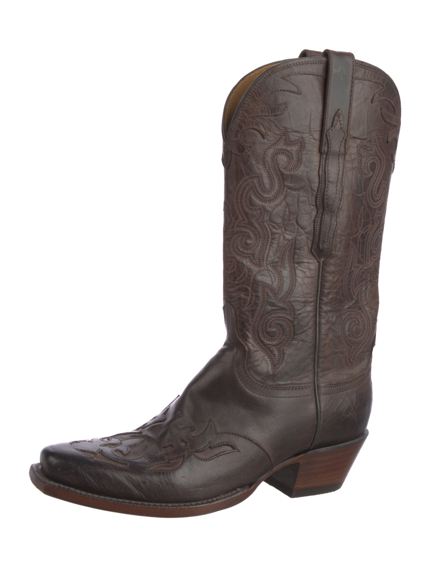 Lucchese Leather Embroidered Accent Western Boots