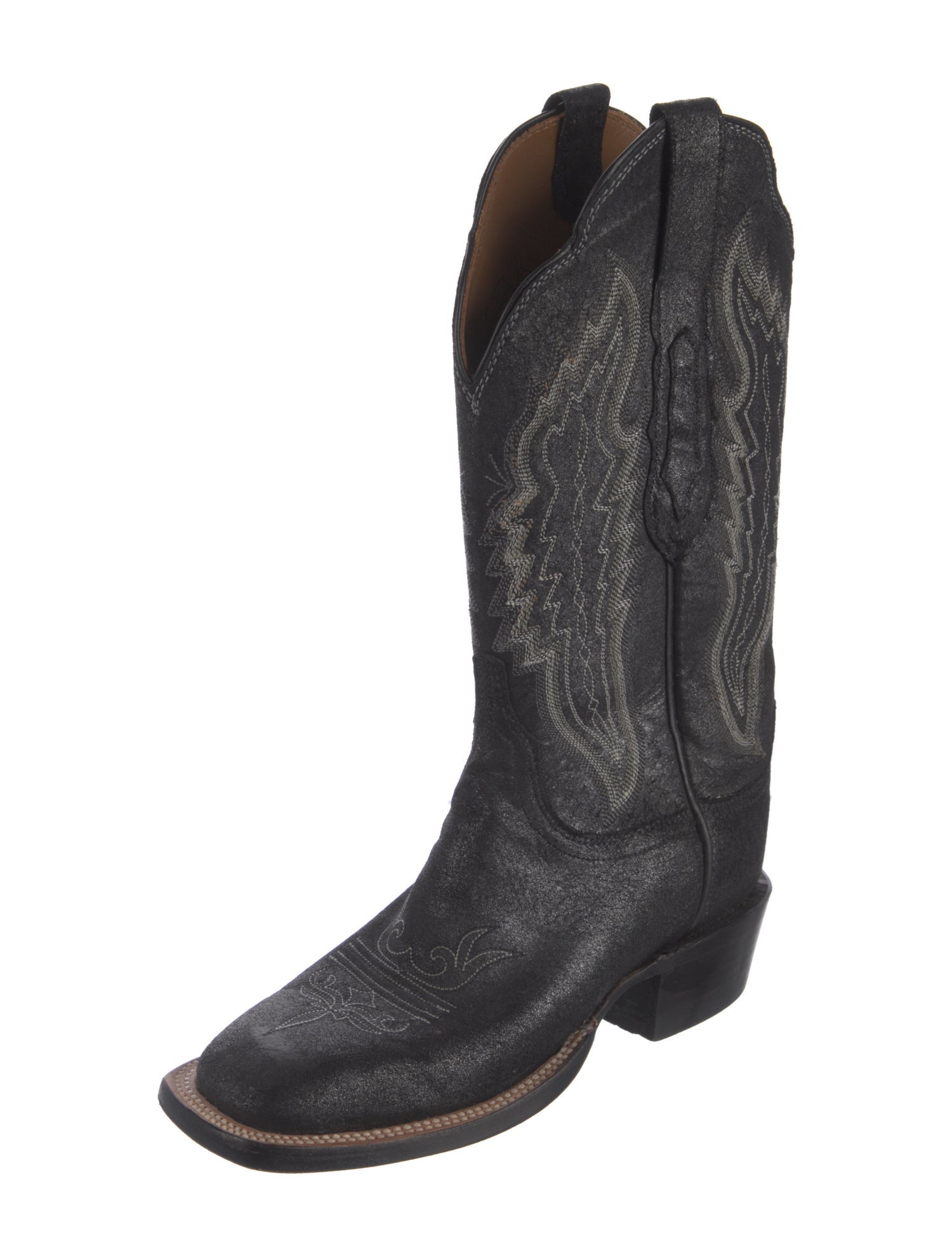 Lucchese Leather Embroidered Accent Western Boots