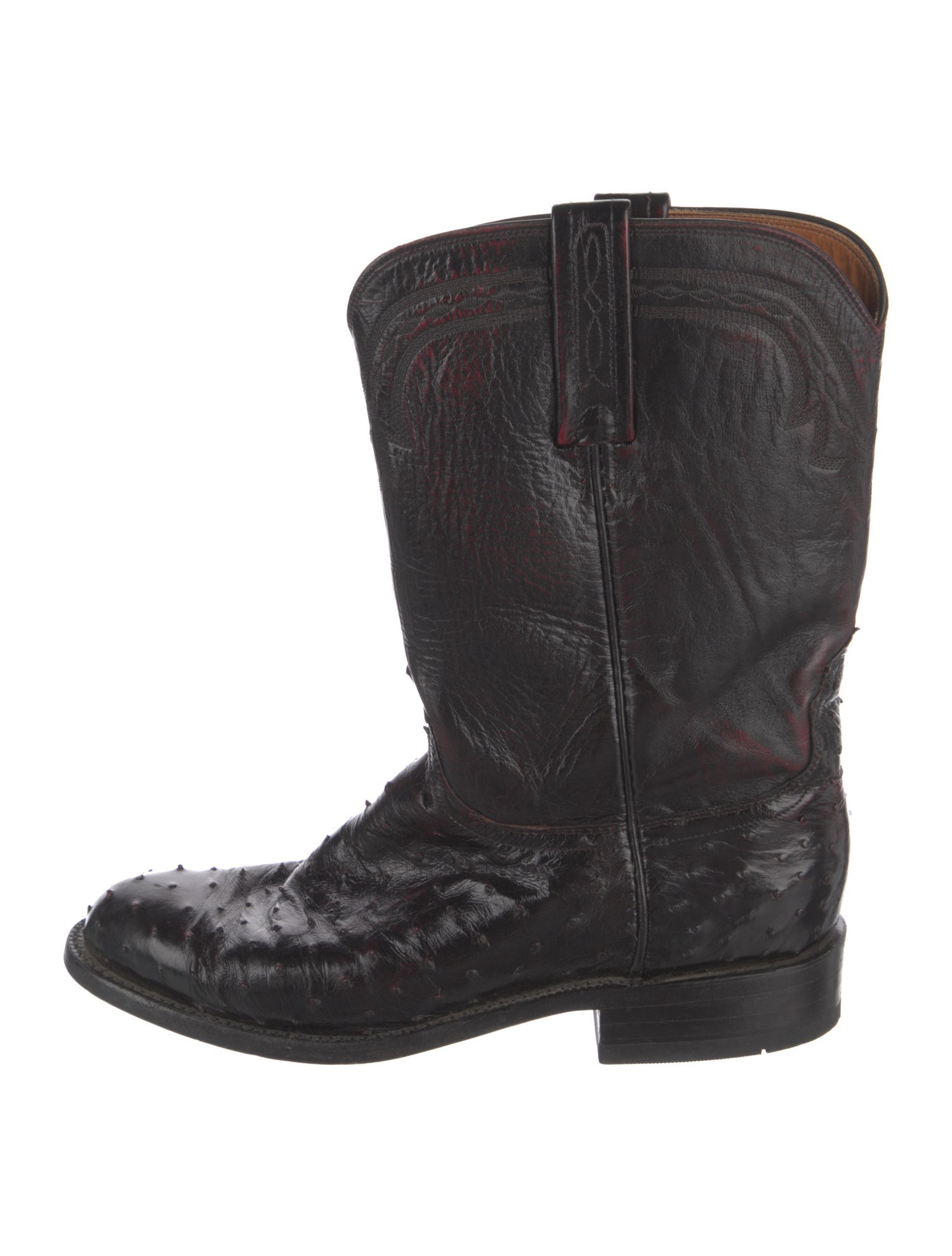 Lucchese Leather Embroidered Accent Western Boots