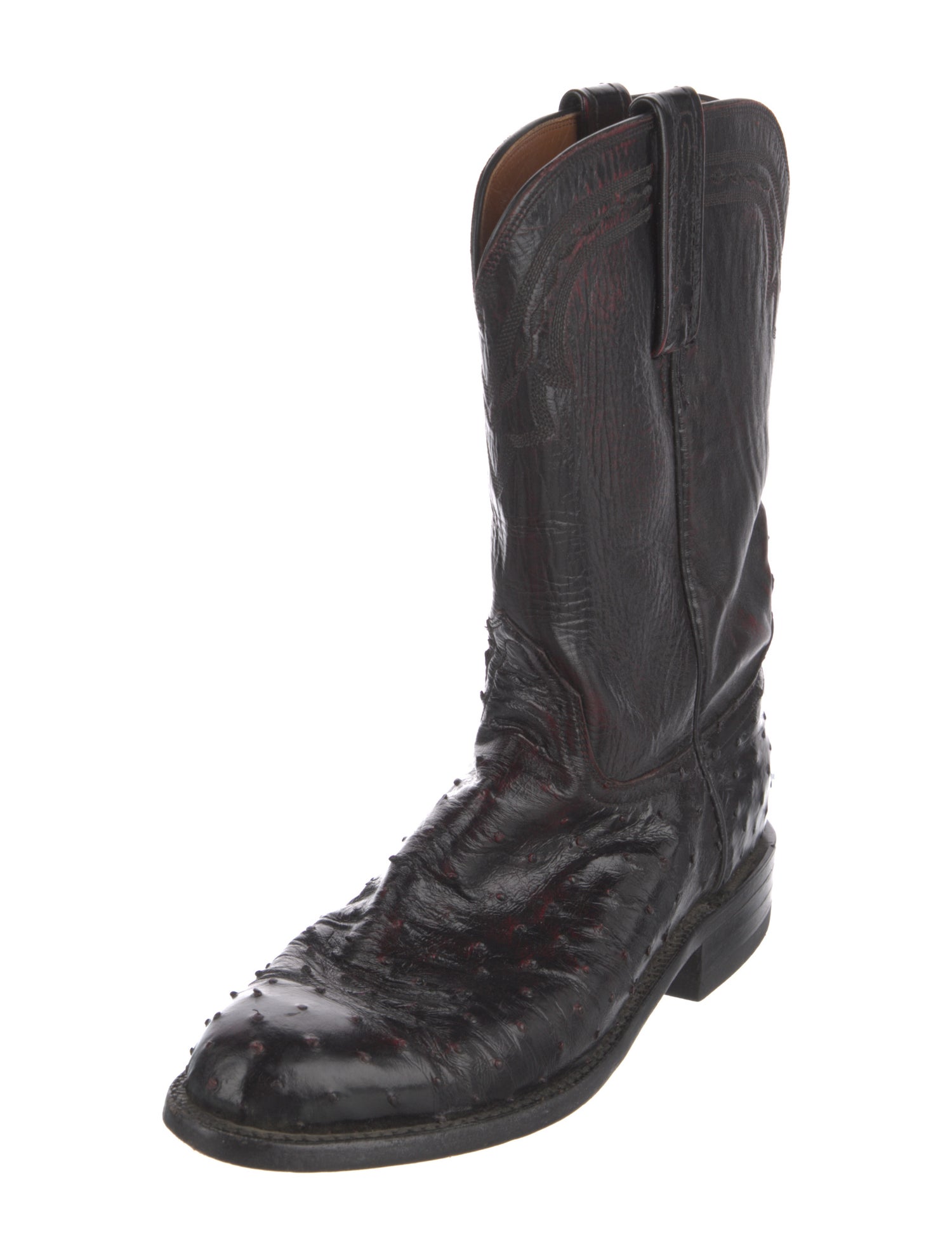 Lucchese Leather Embroidered Accent Western Boots