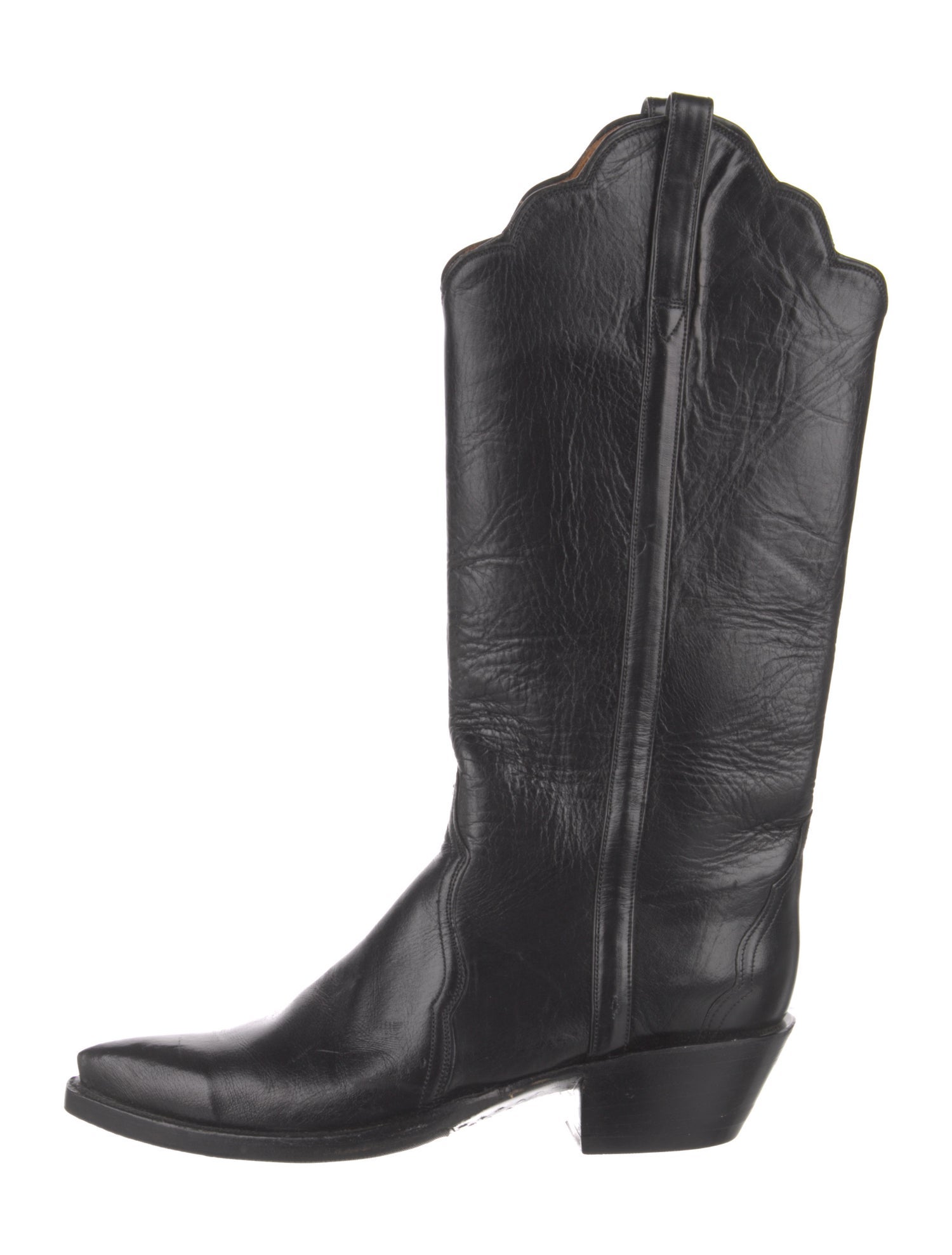 Lucchese Leather Scalloped Accent Western Boots