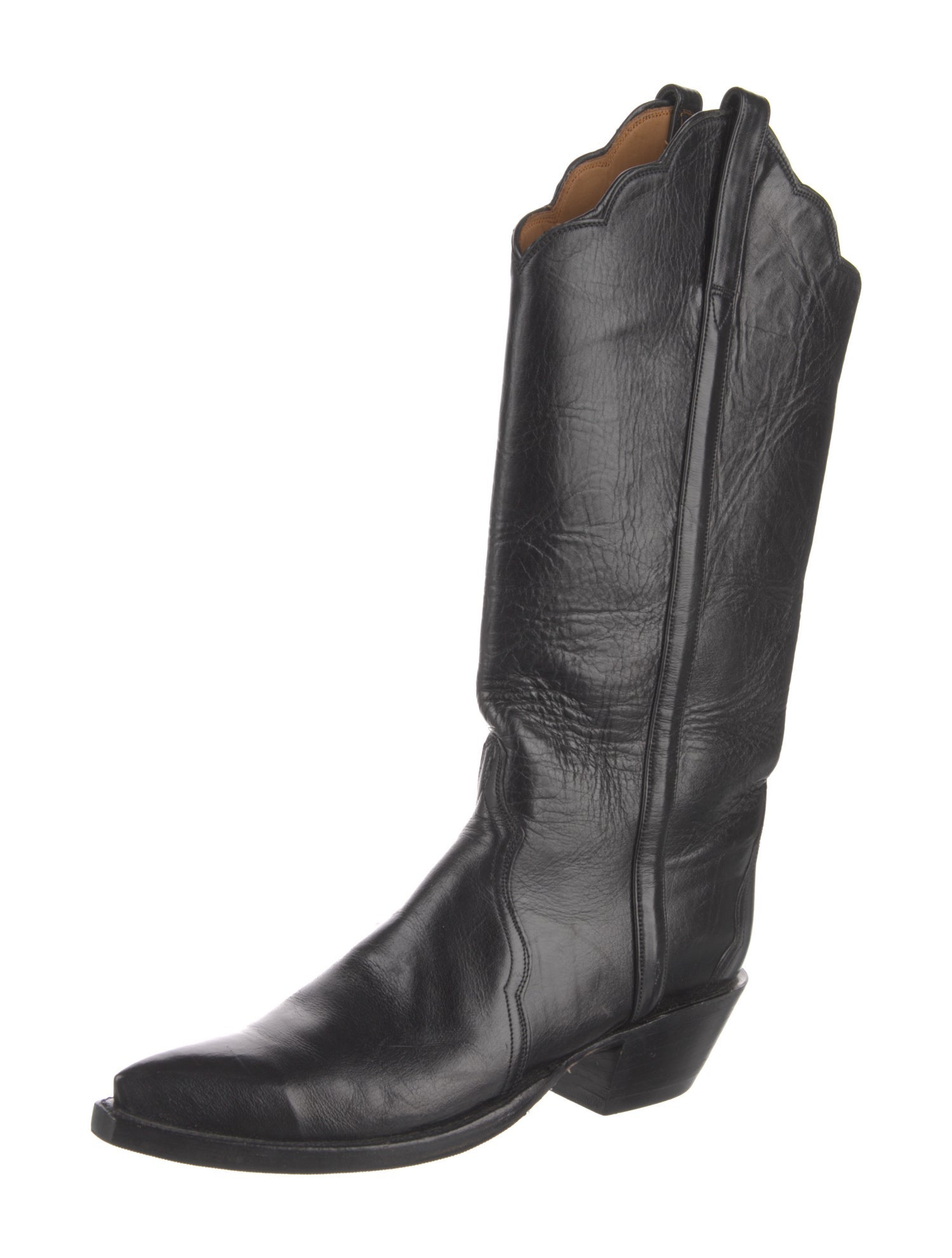 Lucchese Leather Scalloped Accent Western Boots