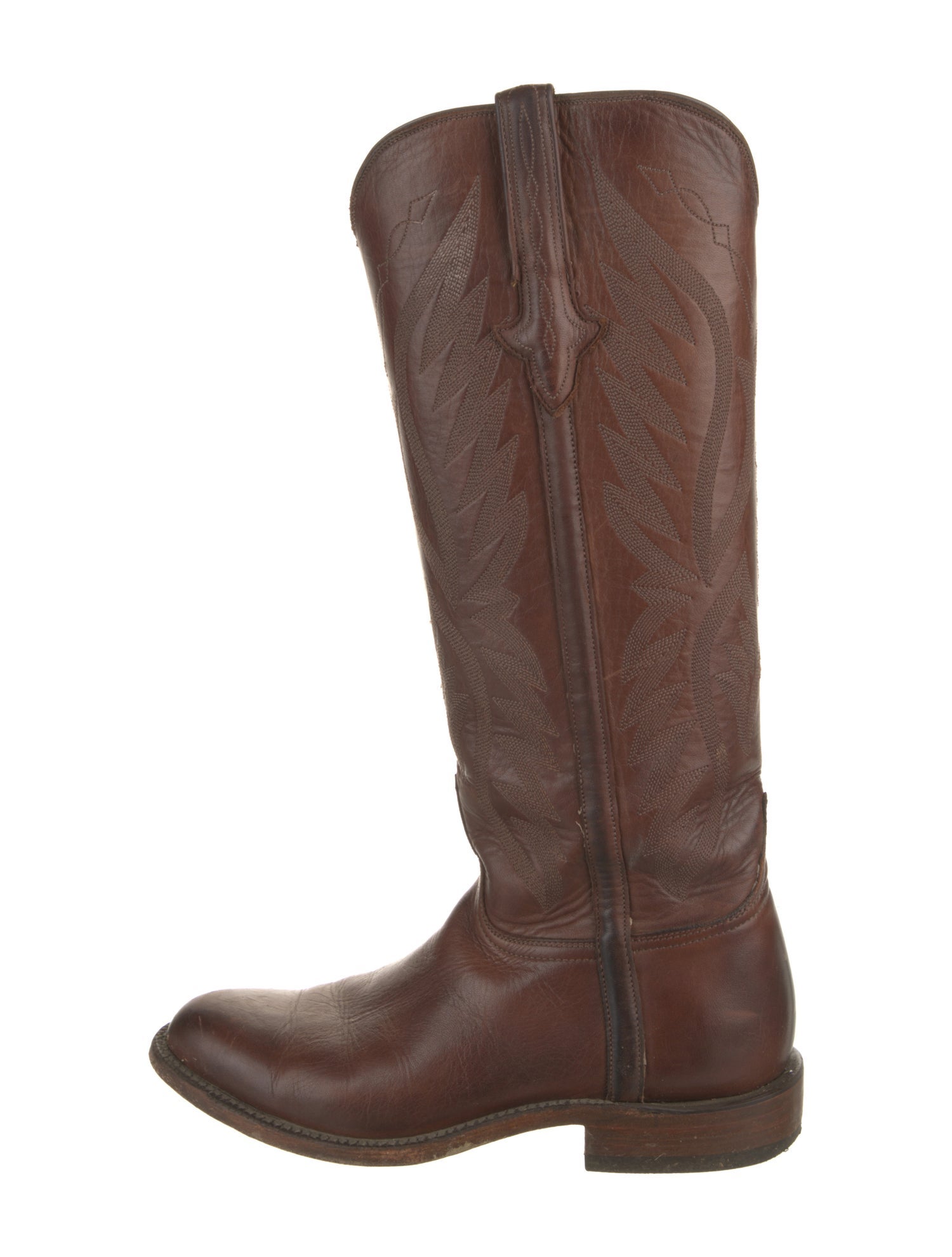 Lucchese Leather Embroidered Accent Riding Boots