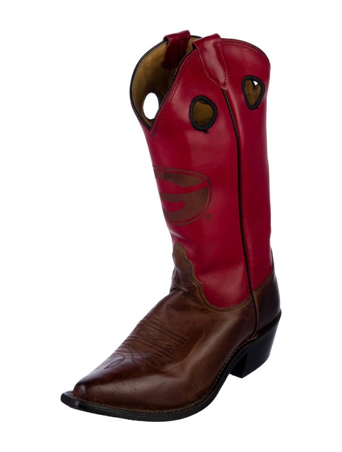 Lucchese Leather Colorblock Pattern Western Boots