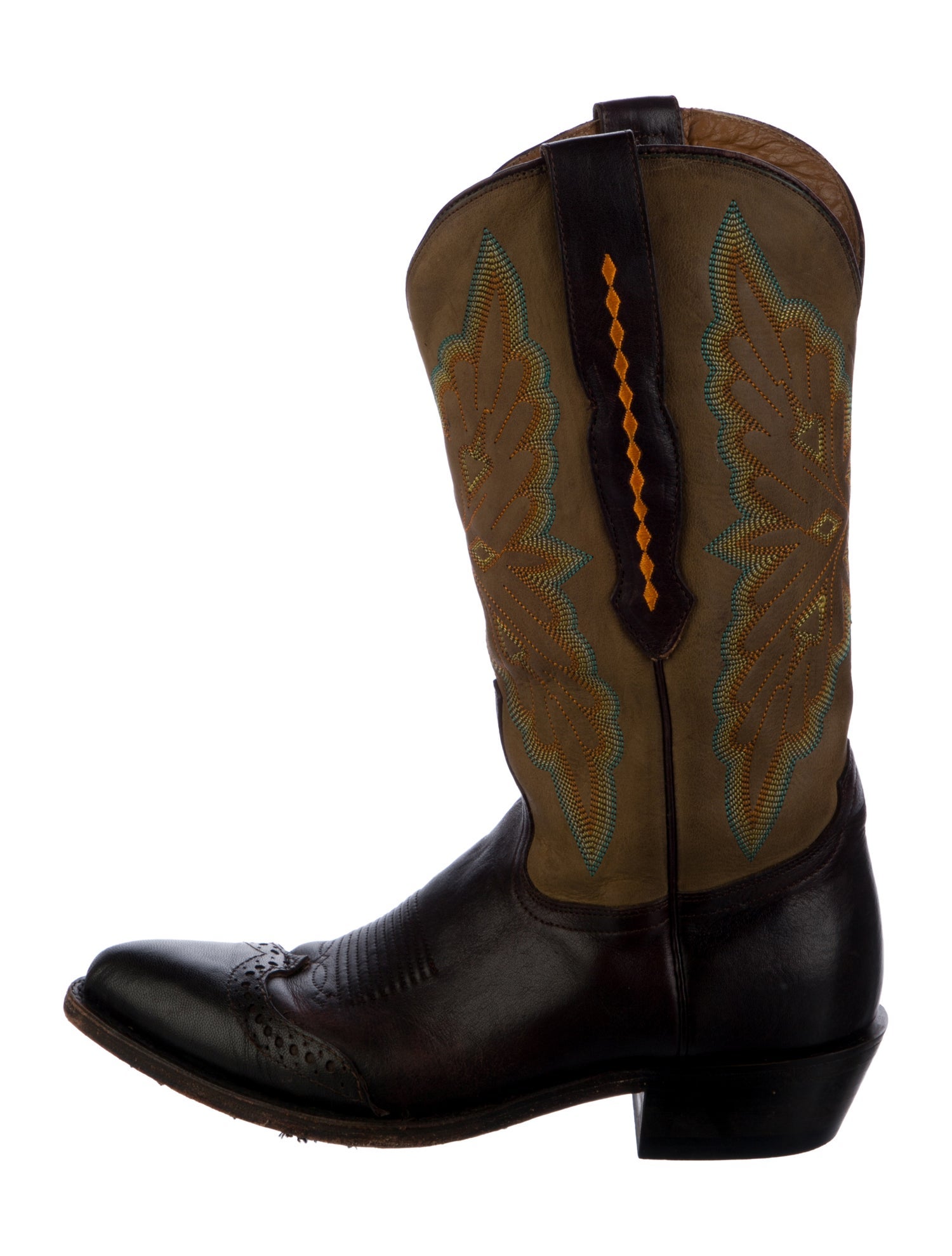 Lucchese Leather Colorblock Pattern Western Boots