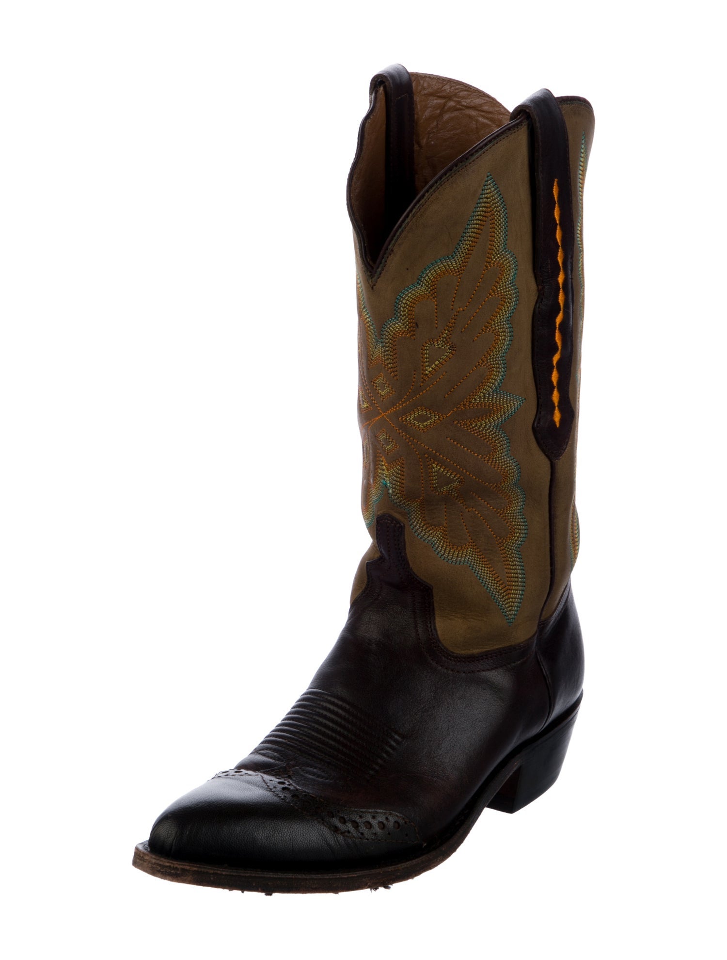 Lucchese Leather Colorblock Pattern Western Boots
